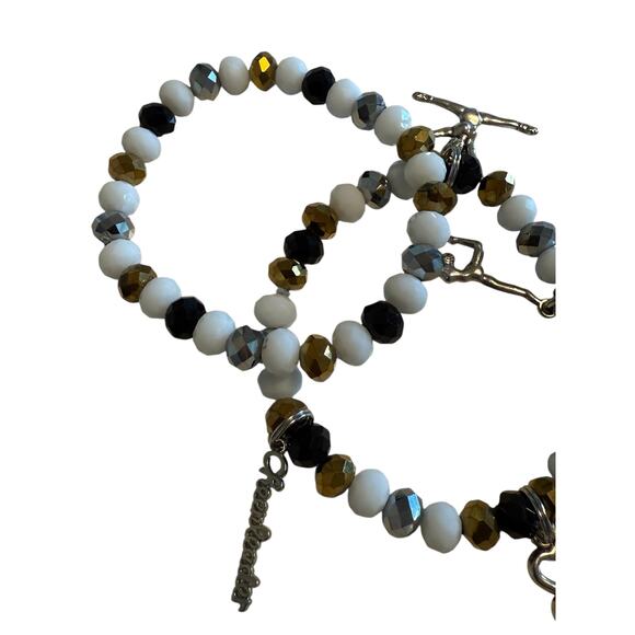 Set of 2 New White Gold Black Silver Cheer Cheerleading Beaded Bracelet - Picture 2 of 3
